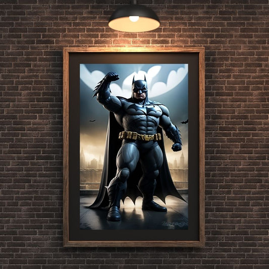 Affiche Batman – Le Chevalier Noir sous le Bat-signal, parfait pour une déco inspirante.