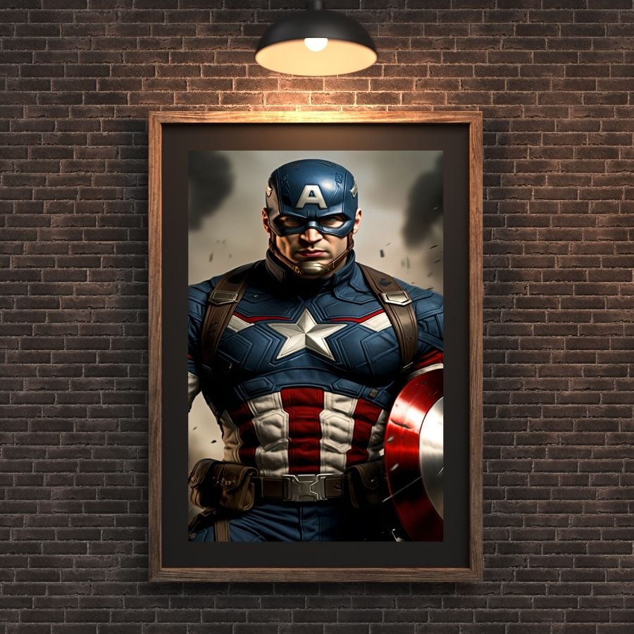 Affiche Captain America – Héros Marvel, parfait pour une déco inspirante.