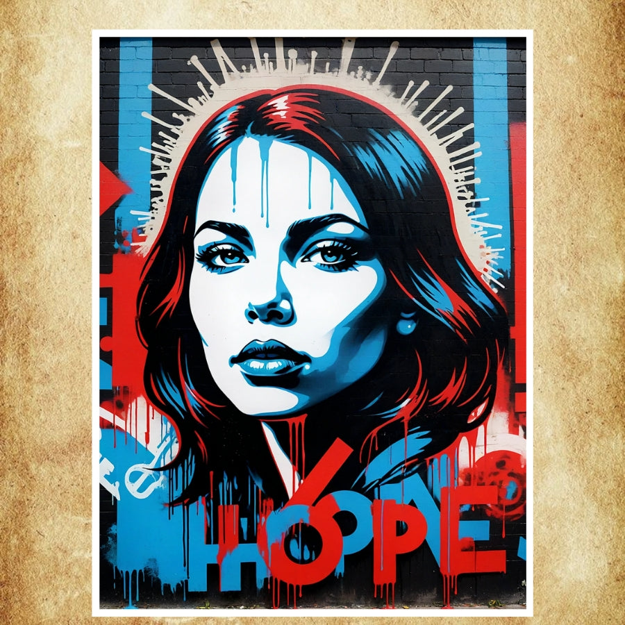 Une affiche Street Art Hope rouge intense pour une décoration murale audacieuse.