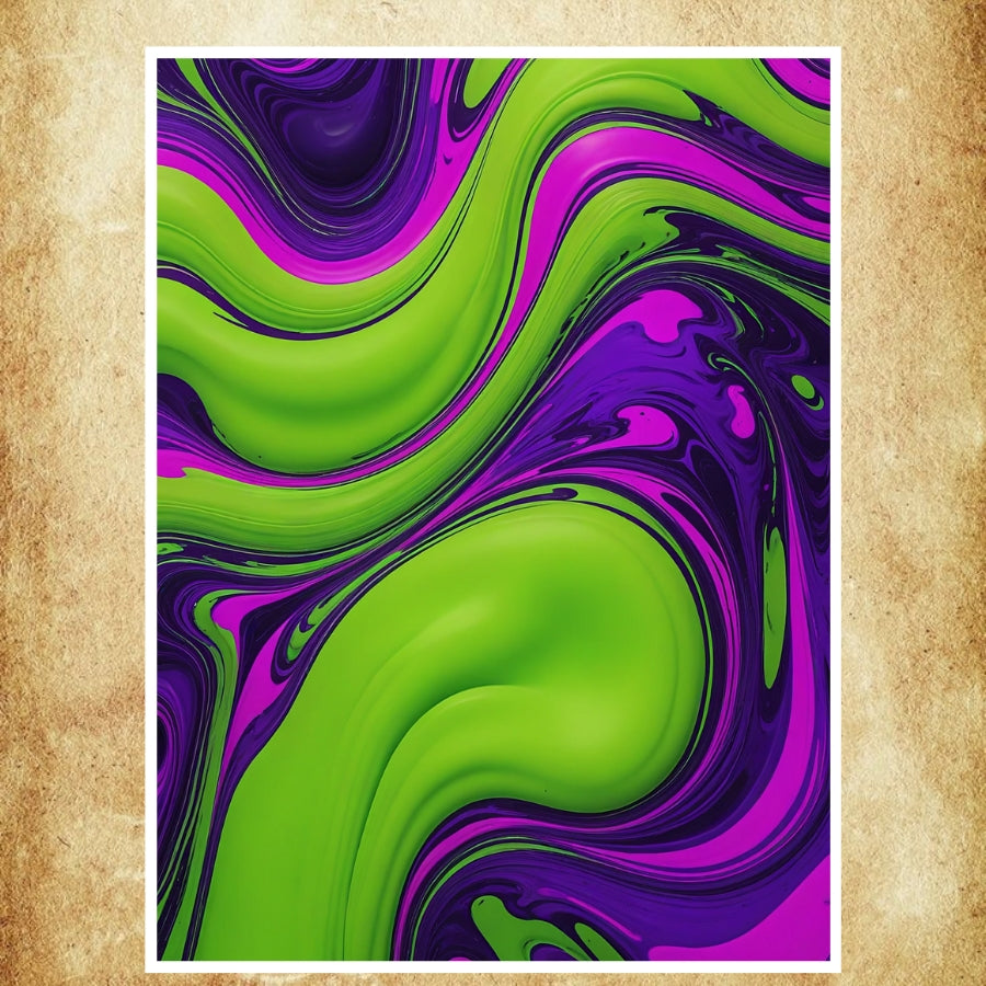 Design vibrant mêlant violet et vert dans un motif hypnotique, parfait pour sublimer un espace contemporain ou créatif.