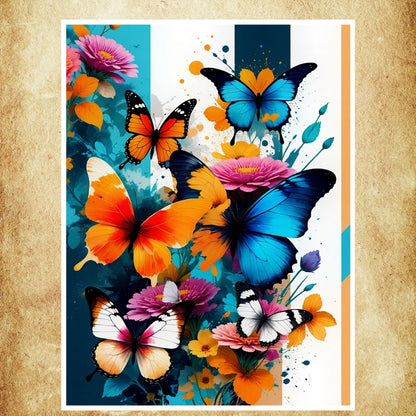 Poster papillons et fleurs colorées, parfait pour sublimer votre intérieur.