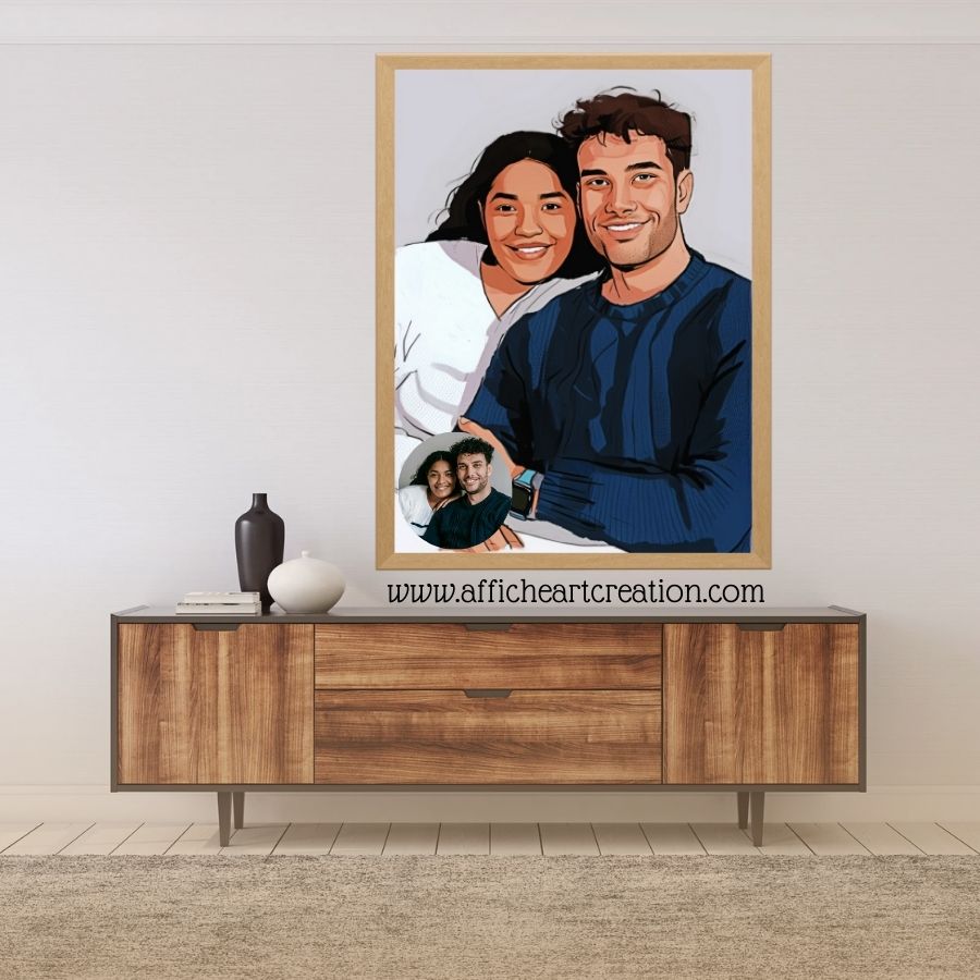 Affiche minimaliste d'un couple complice, parfaite pour capturer l'amour et la tendresse dans une décoration épurée.