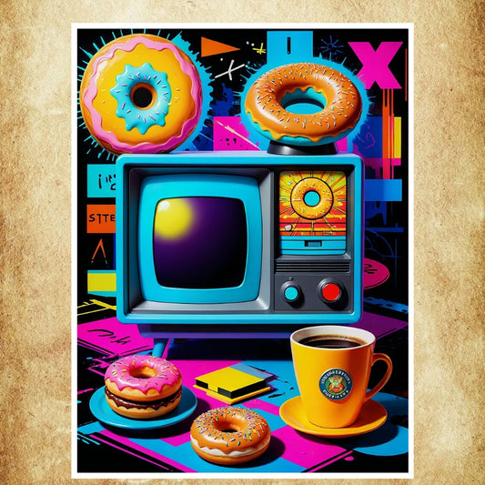 Affiche Pop Art Vintage Donuts rétro et colorée, décoration murale idéale pour cuisine ou salon moderne.