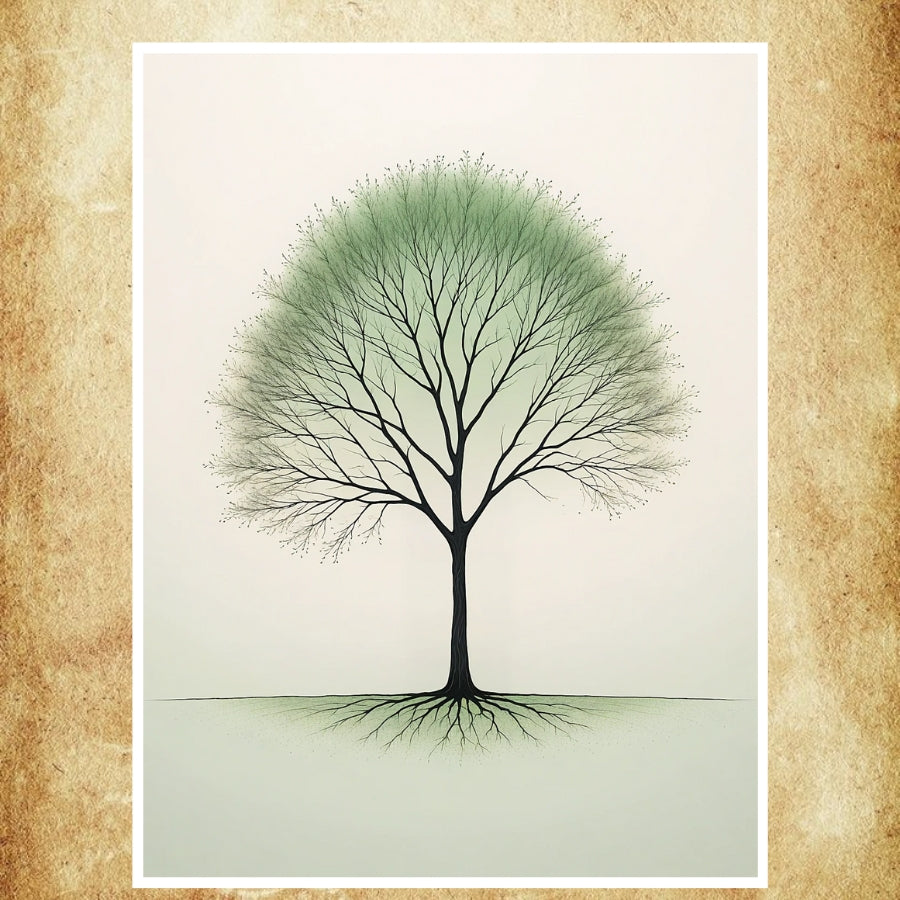 Poster encadré d’un arbre minimaliste, installé dans un coin zen pour une ambiance relaxante.