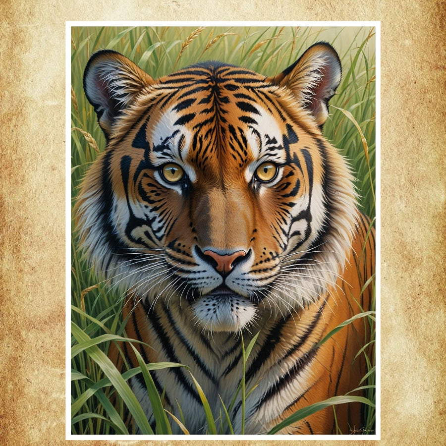 Affiche Tigre représentant un animal sauvage majestueux dans son habitat naturel.