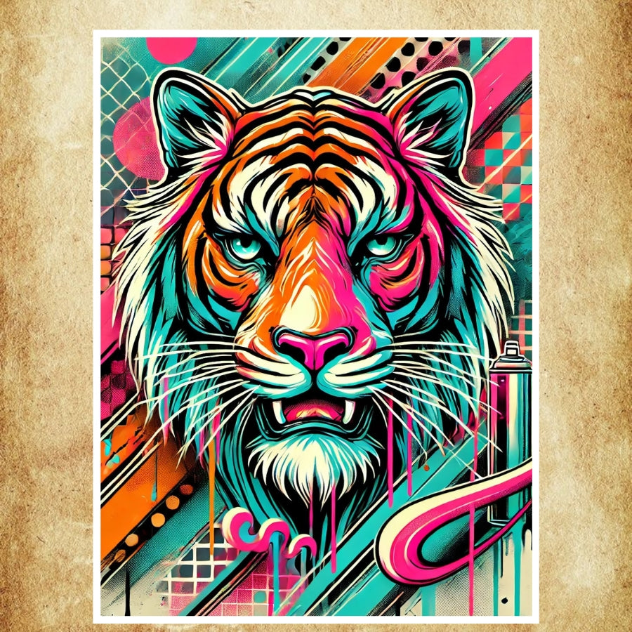 Affiche Pop Art Tigre Urbain – Décoration murale moderne et vibrante. Idéale pour salon, chambre ou bureau. Qualité premium et design unique.