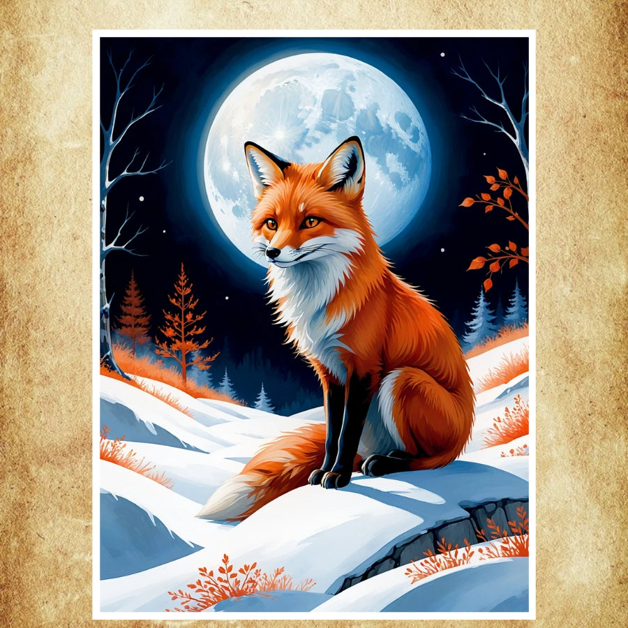 Affiche renard sous la pleine lune, parfaite pour une décoration élégante et sauvage.