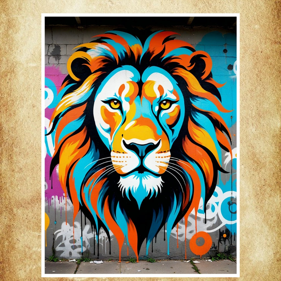 Apportez une touche artistique unique avec cette affiche urbaine Lion, idéale pour une décoration murale qui capte le regard et l'admiration.