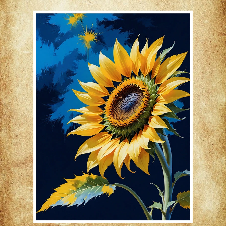 Illustration vibrante d’un tournesol en pleine floraison, idéale pour une ambiance solaire.